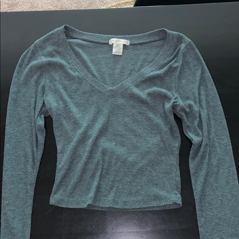greenish blue cropped long sleeve